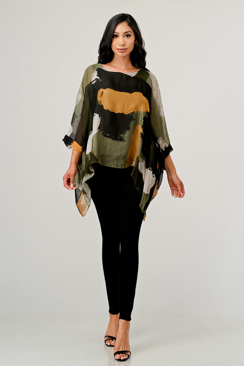 Italian Hand Painted Pattern Raw Moda Silk Top Top Raw Moda