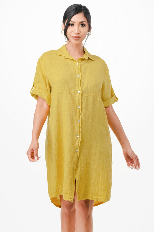 Long Linen Button Shirt Dress Dress Raw Moda