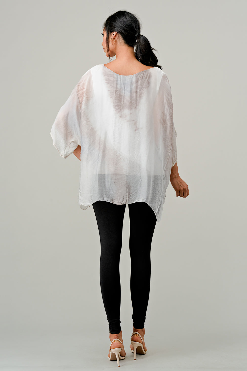 Raw Moda Sequin Sleeves Tie Dye Silk Top Top Raw Moda