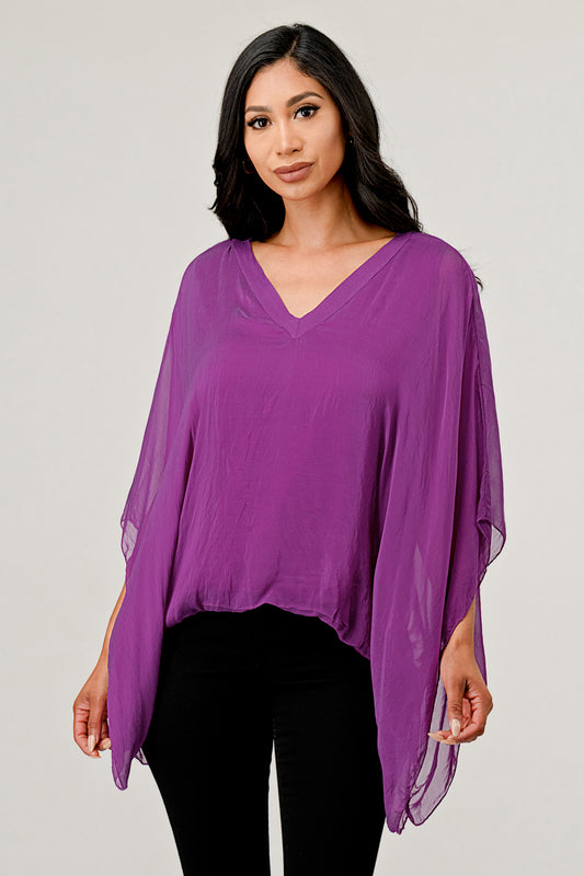 Raw Moda V Neck Italian Silk Top Raw Moda Purple One Size