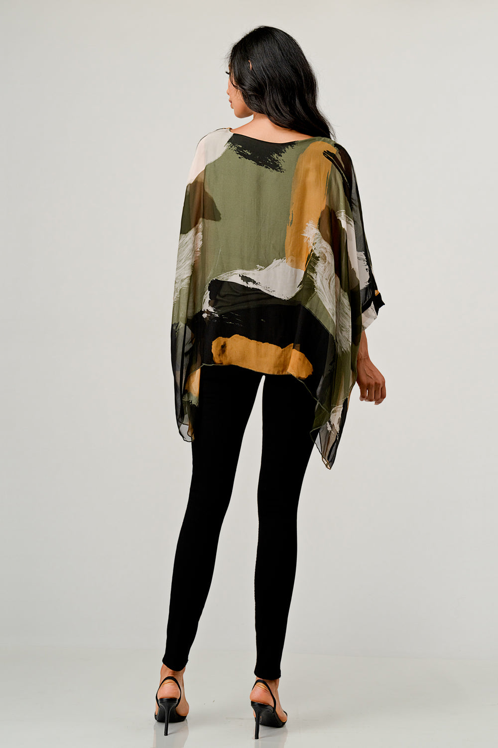 Italian Hand Painted Pattern Raw Moda Silk Top Top Raw Moda