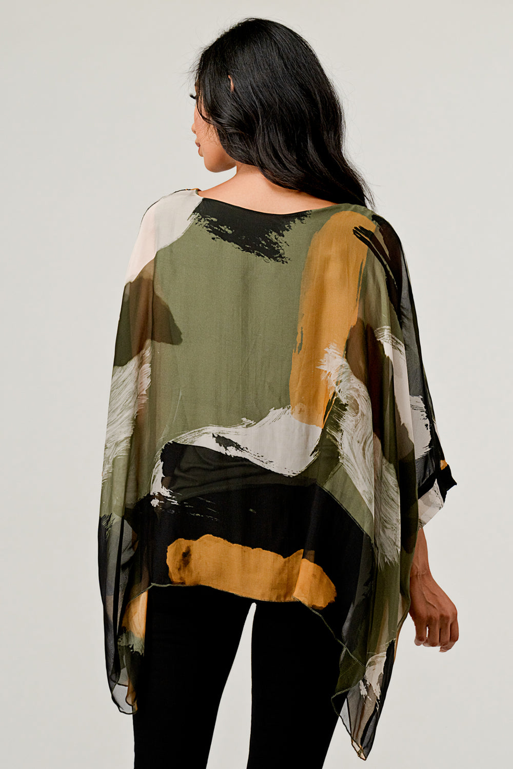 Italian Hand Painted Pattern Raw Moda Silk Top Top Raw Moda