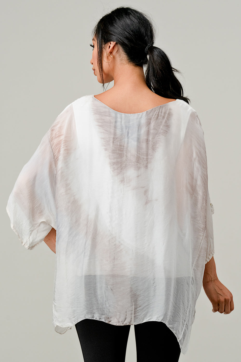 Raw Moda Sequin Sleeves Tie Dye Silk Top Top Raw Moda