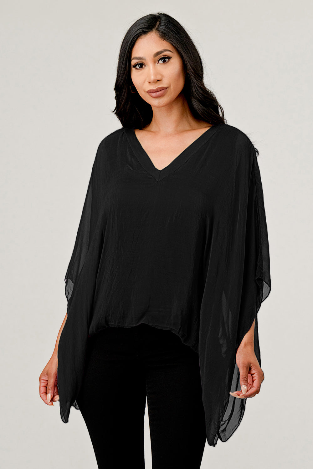 Raw Moda V Neck Italian Silk Top Raw Moda Black One Size