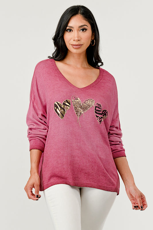 Italian Heart Modal Sweater – front view on model with heart design