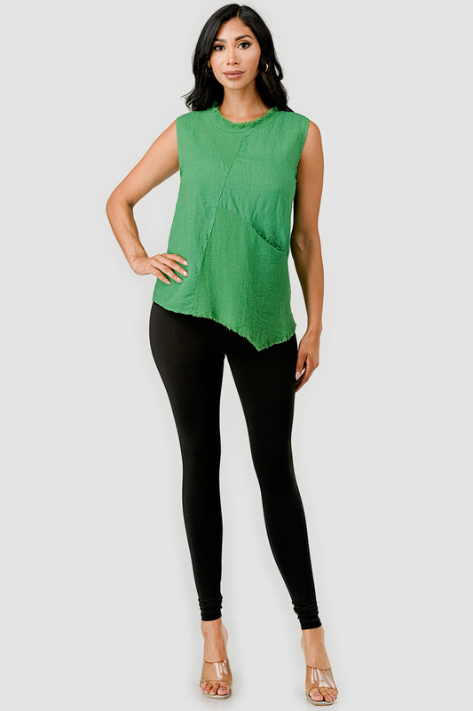 Linen Cotton Sleeveless Linen Top – close-up of linen-cotton texture