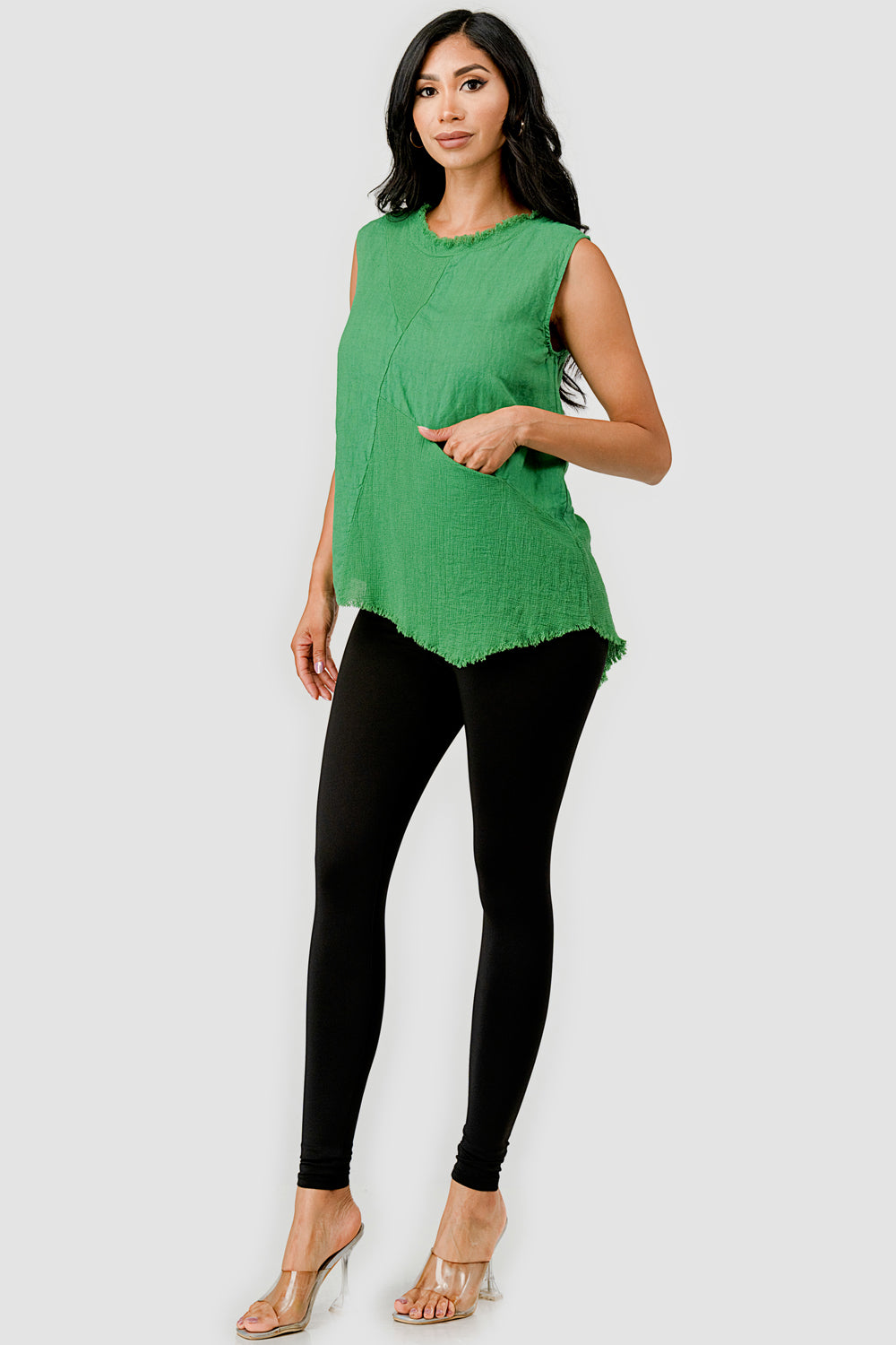 Linen Cotton Sleeveless Linen Top – styled with high-waisted trousers