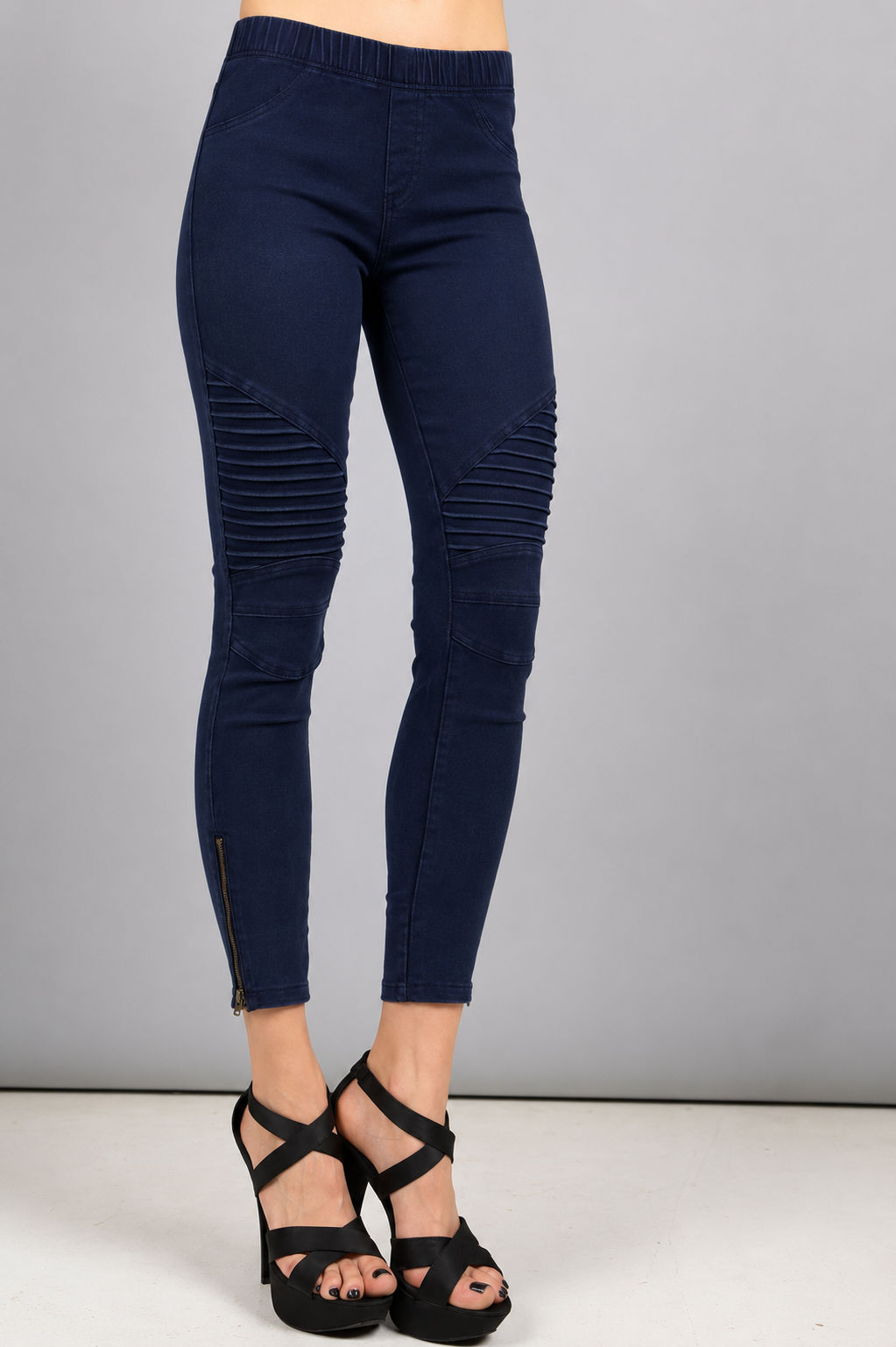 Bike Ankle Zipper Leggings Pants Raw Moda