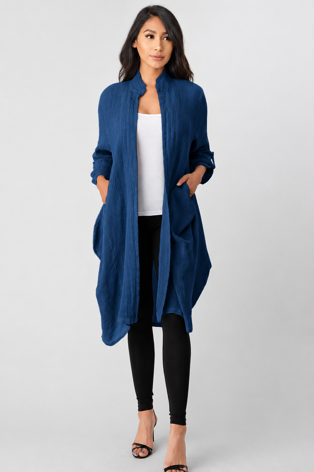 Long italian Linen Jacket With Back Belt