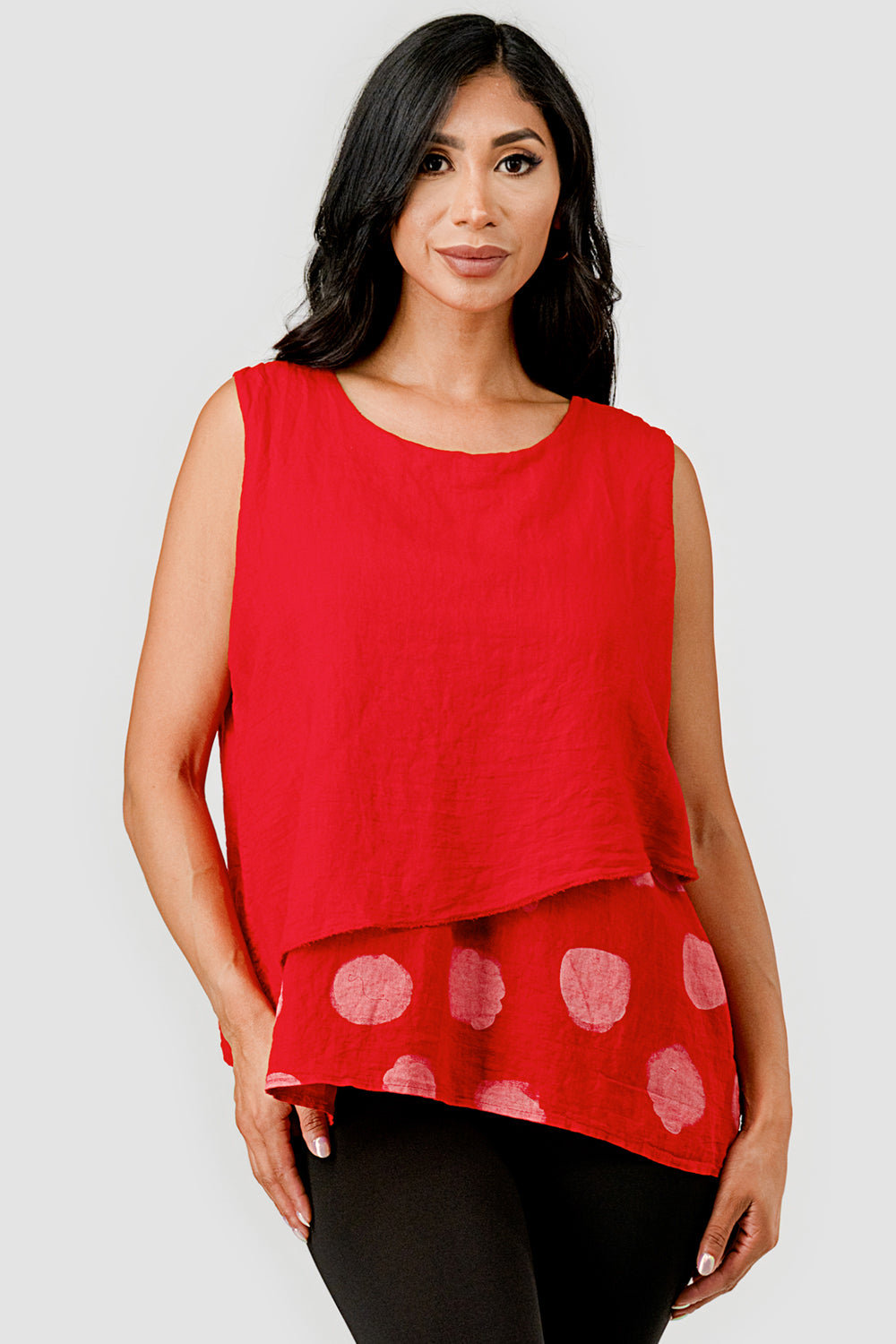 Raw Moda 2 Layers Polka Dot Linen Top – close-up of linen fabric and polka dots
