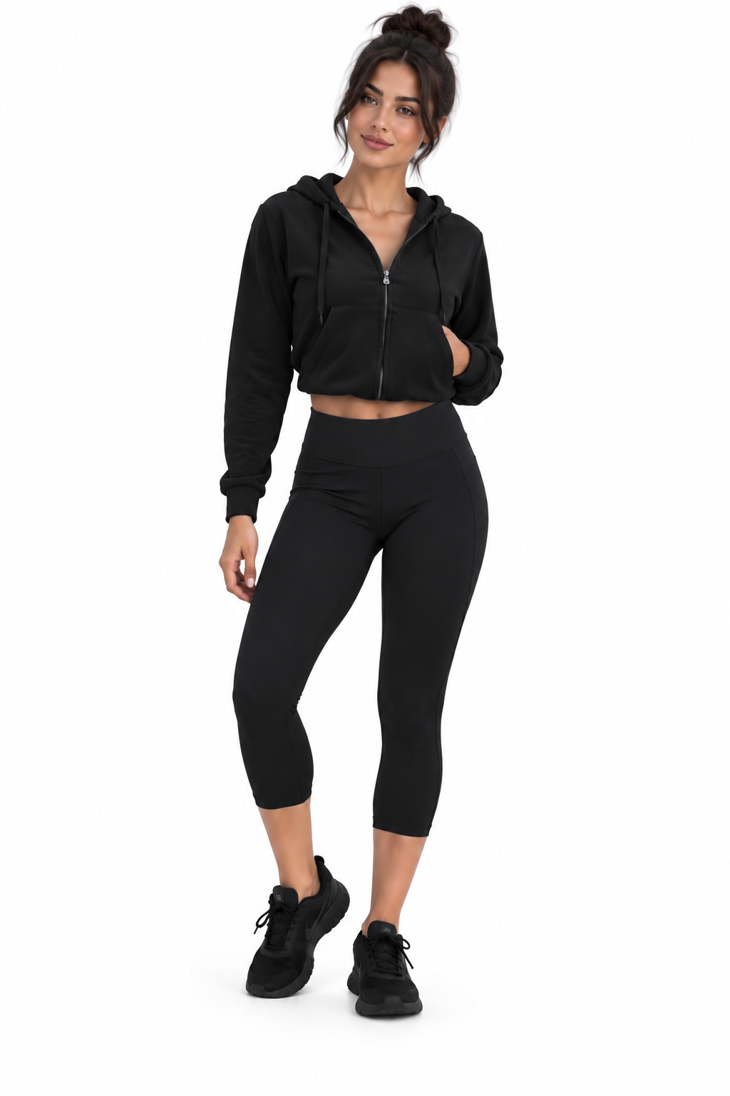 Raw Moda Drawstring Cropped Hoodie in Black