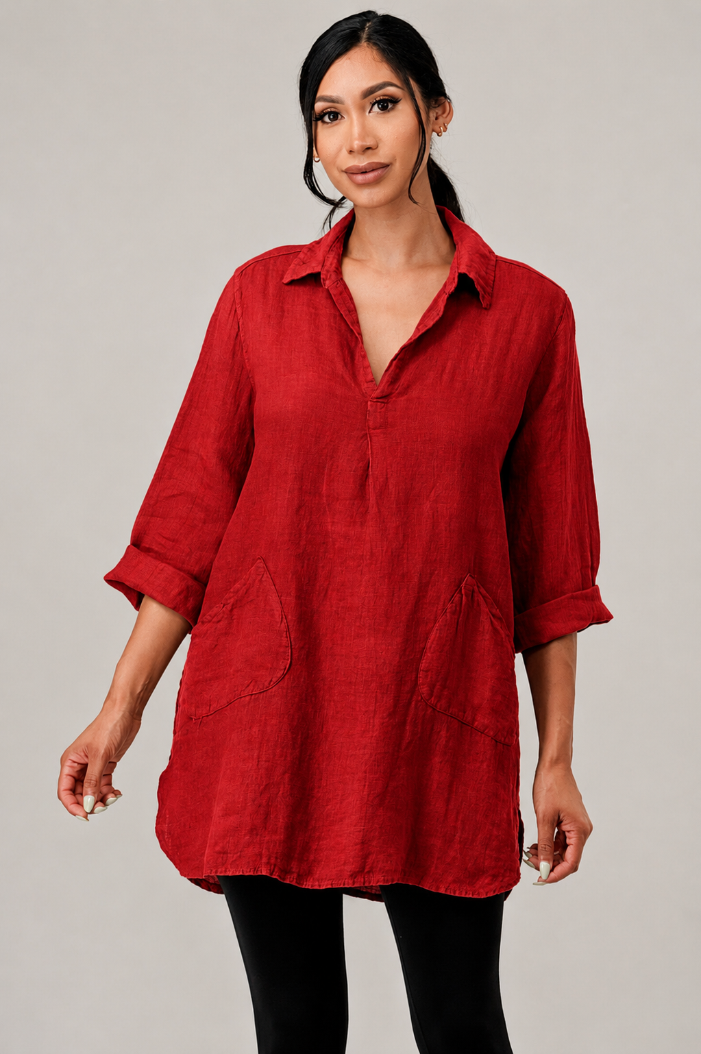 Wide Collar Shanon Linen Tunic W pockets