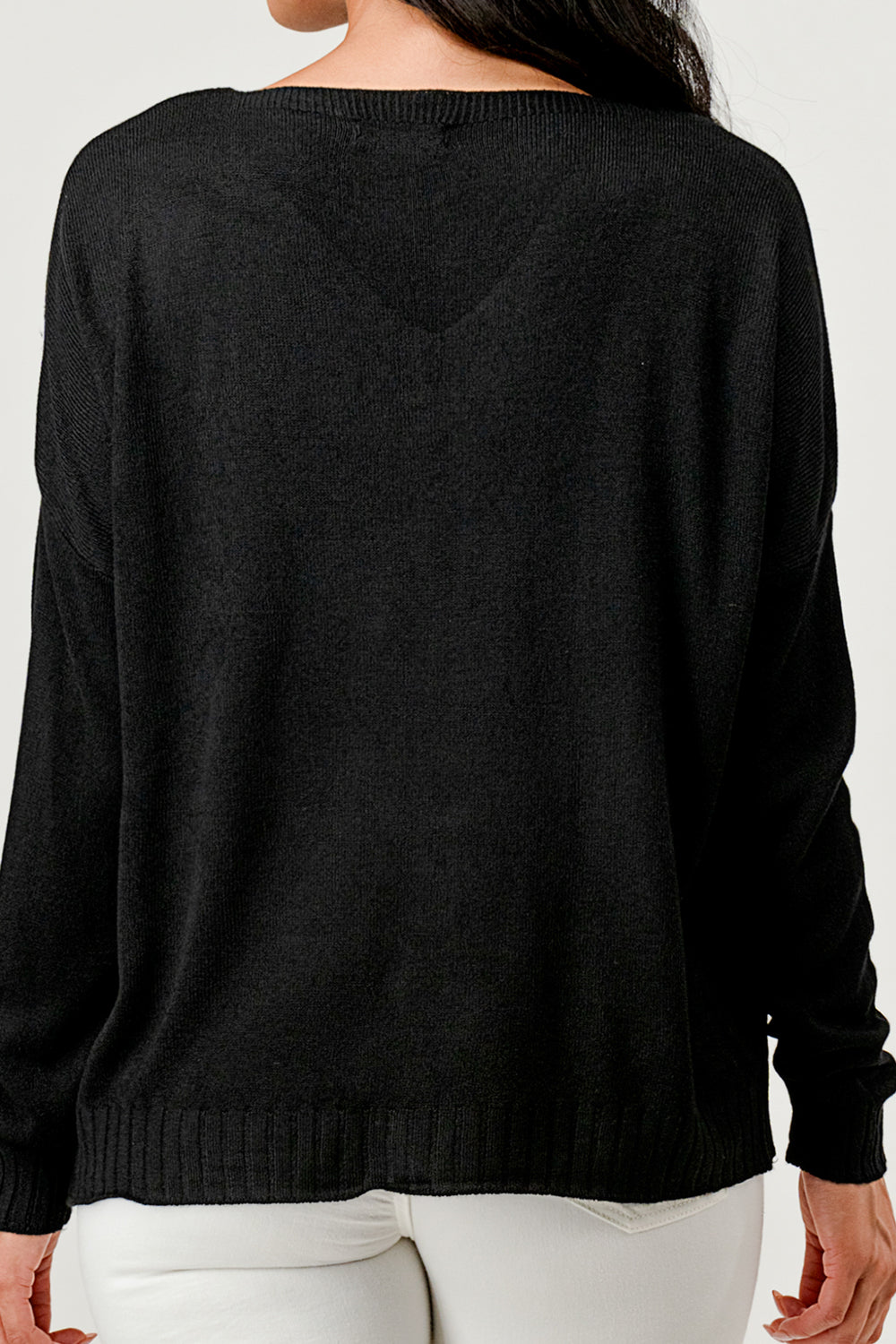 V Neck Beautiful Modal Sweater – back view showing drape
