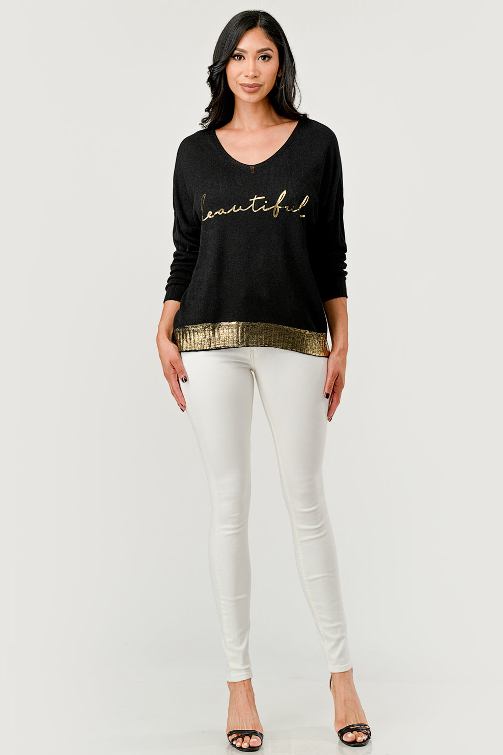 V Neck Beautiful Modal Sweater – styled with jeans and boots
