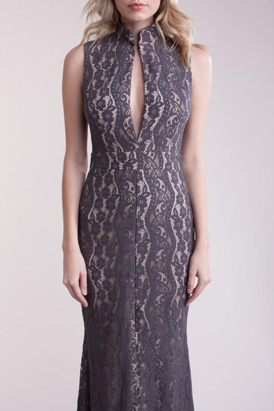 Nude Gray Maxi Lace Dress Raw Moda Dress Raw Moda