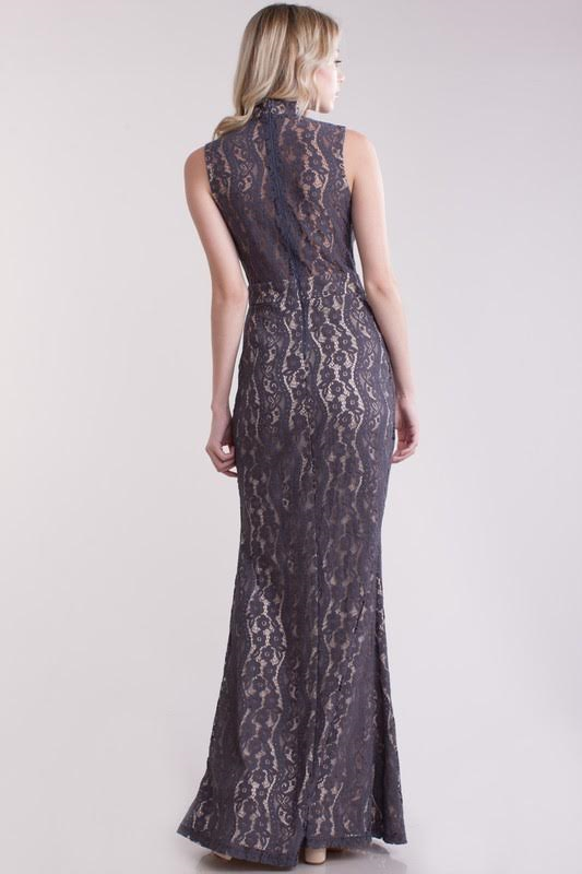 Nude Gray Maxi Lace Dress Raw Moda Dress Raw Moda