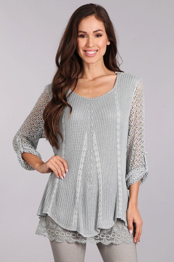 Raw Moda Italian Blouse Top Palermo Crochet Top Raw Moda One Size Gray