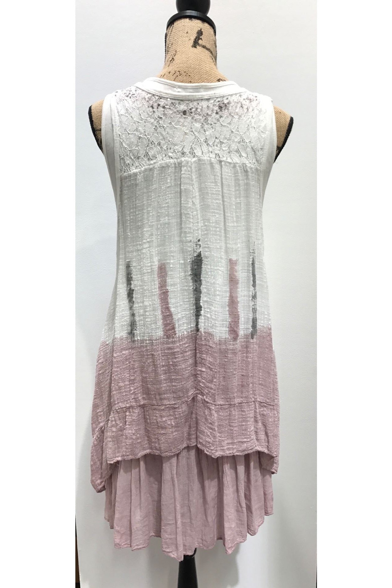 Raw Moda Italian Adriatico Sleeveless Lace Layered Dress Top Tunic Dress Raw Moda