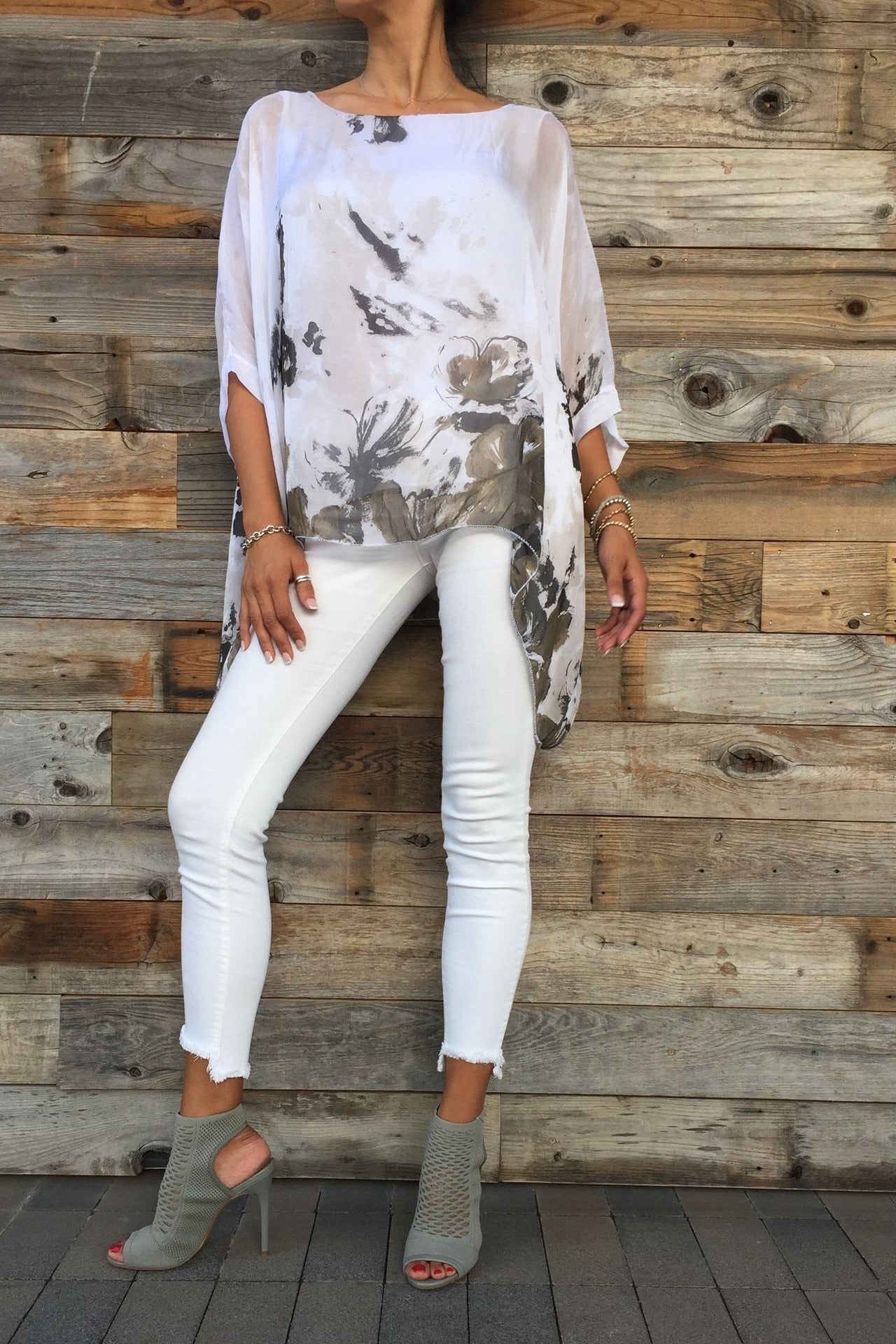 Italian Floral Raw Moda Silk Top Top Raw Moda