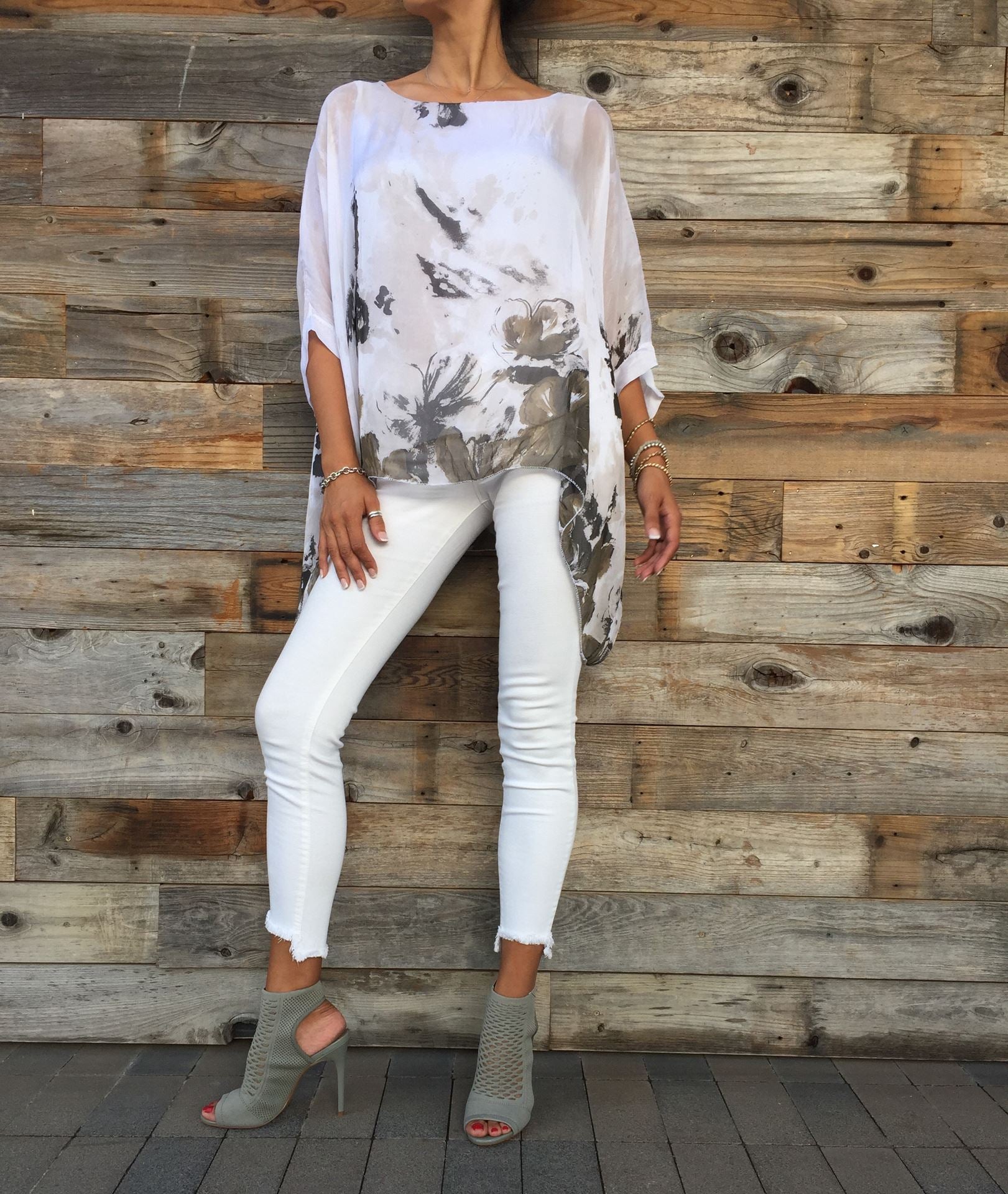 Italian Floral Raw Moda Silk Top Top Raw Moda