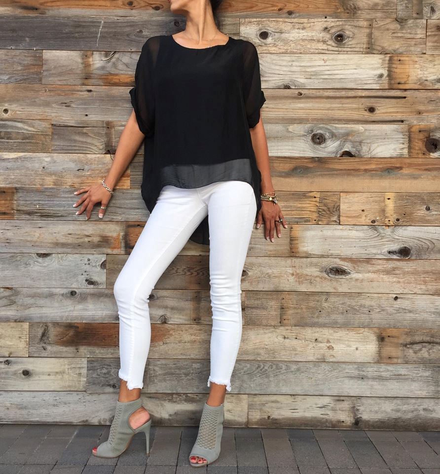 Italian Solid Silky Top Raw Moda Top Raw Moda One Size Black