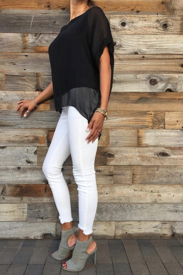 Italian Solid Silky Top Raw Moda Top Raw Moda