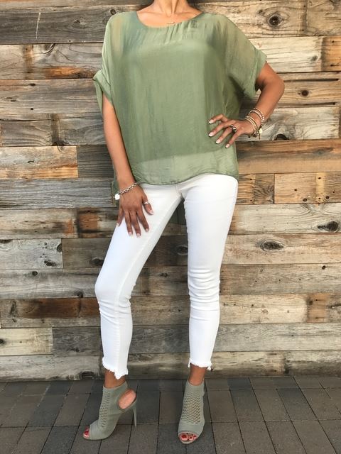 Italian Solid Silky Top Raw Moda Top Raw Moda