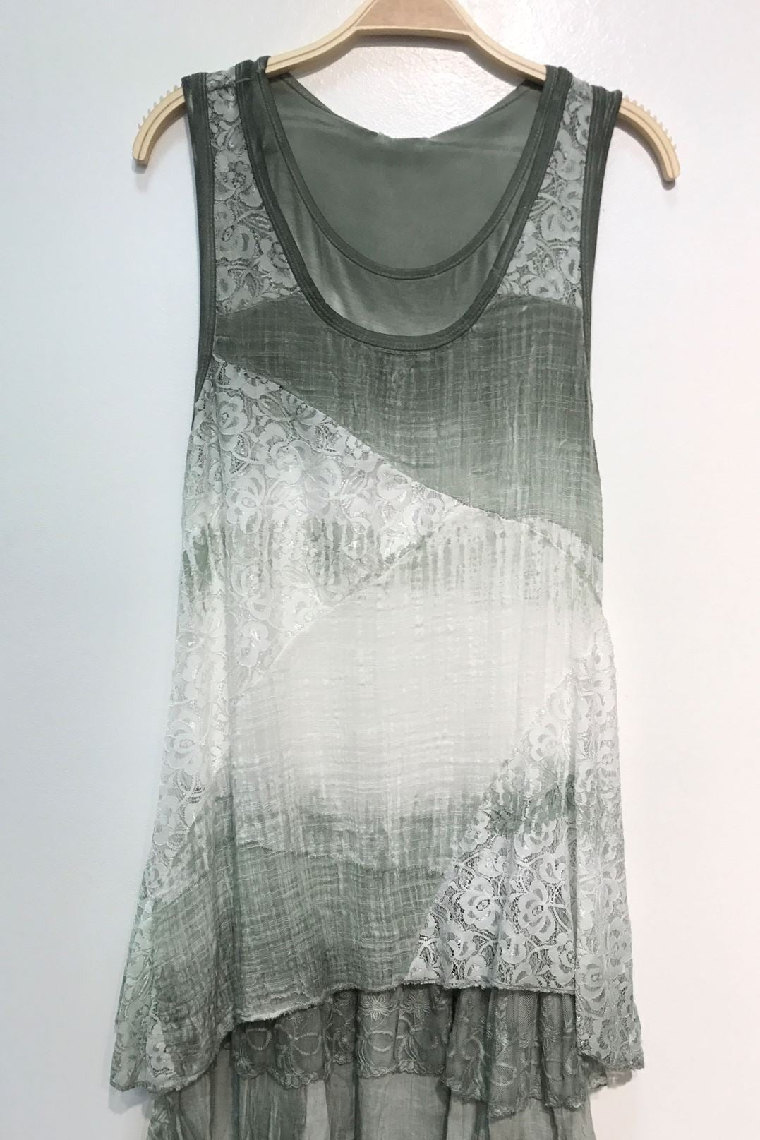 Italian Raw Moda Lace And Linen Sleeveless Dress Arago Dress Raw Moda one size green