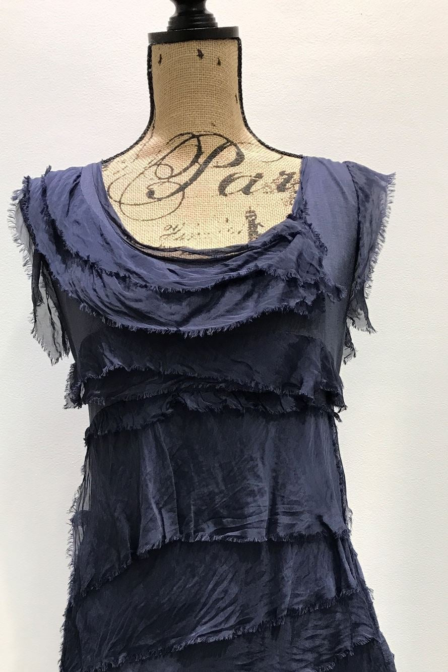 Sleeveless Italian Silk Ruffle Top Top Raw Moda