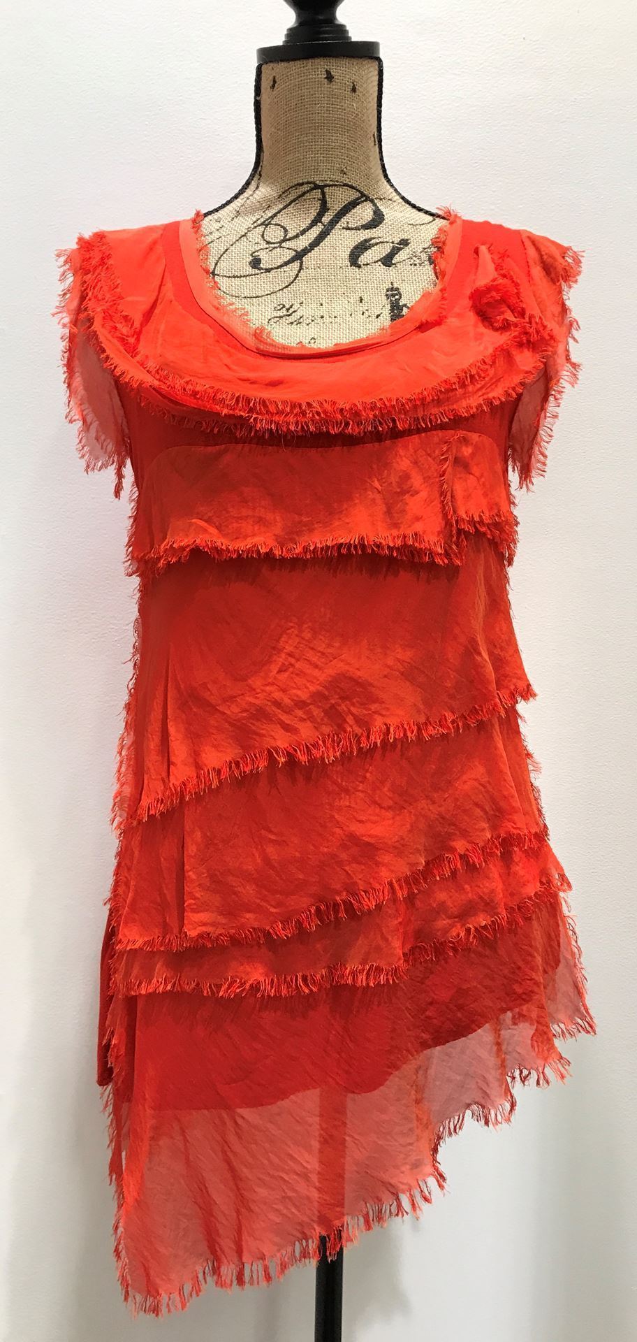 Sleeveless Italian Silk Ruffle Top Top Raw Moda