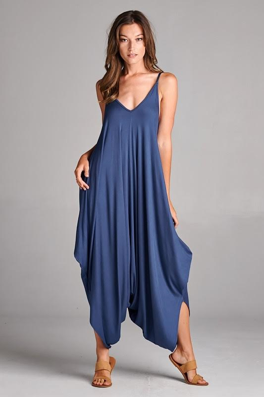 Raw Moda Spaghetti Straps Romper Jumpsuit Dress Raw Moda One Size Blue