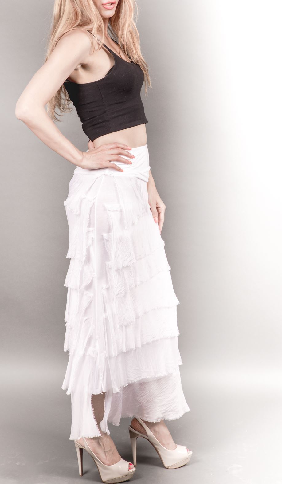 Layered Italian Raw Moda Maxi Skirt Bottom Raw Moda
