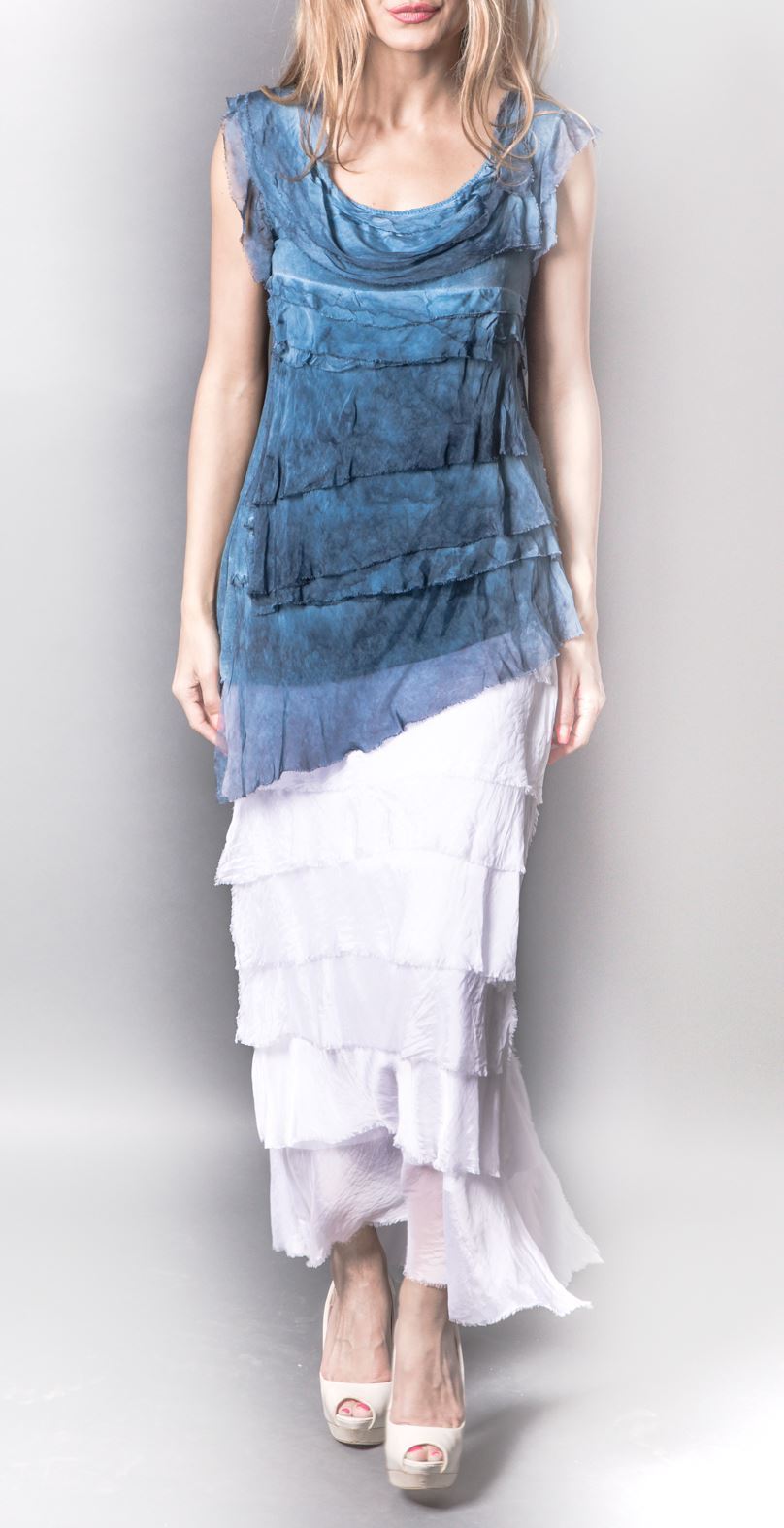 Layered Italian Raw Moda Maxi Skirt Bottom Raw Moda One Size White