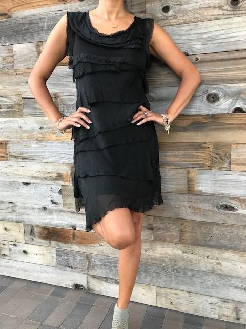 Sleeveless Raw Moda Ruffle Silky Dress Dress Raw Moda One Size Black