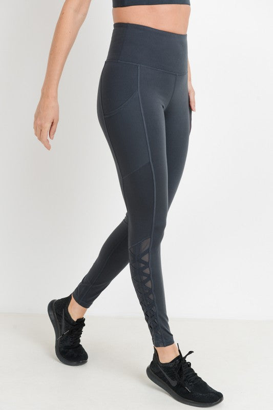 Hybrid Mesh Lattice Straps Full Pocket Leggings Leggings Raw Moda Small Charcoal