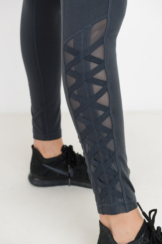 Hybrid Mesh Lattice Straps Full Pocket Leggings Leggings Raw Moda