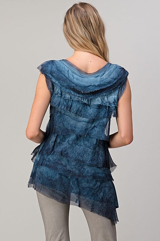 Sleeveless Italian Silk Ruffle Top Top Raw Moda