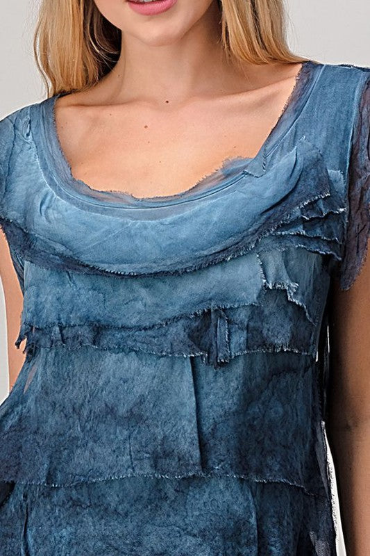 Sleeveless Italian Silk Ruffle Top Top Raw Moda