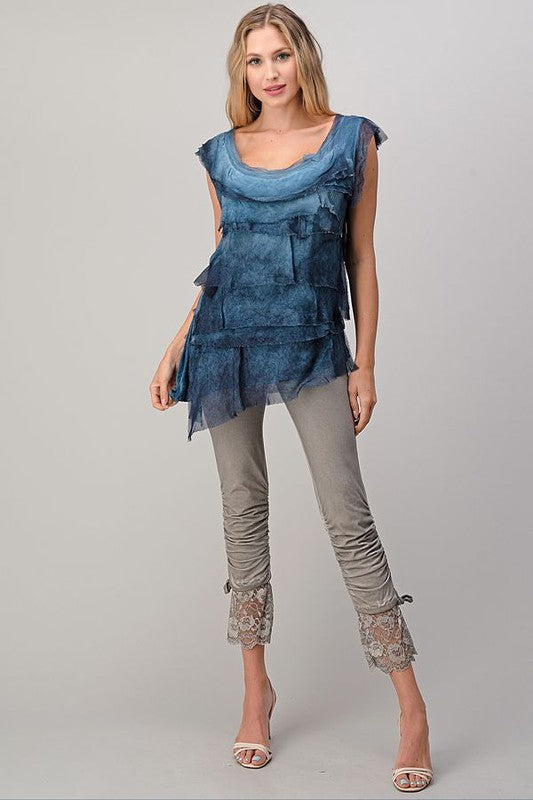 Sleeveless Italian Silk Ruffle Top Top Raw Moda