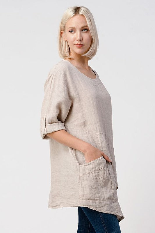 Raw Moda Single Pocket Linen Tunic Top Raw Moda