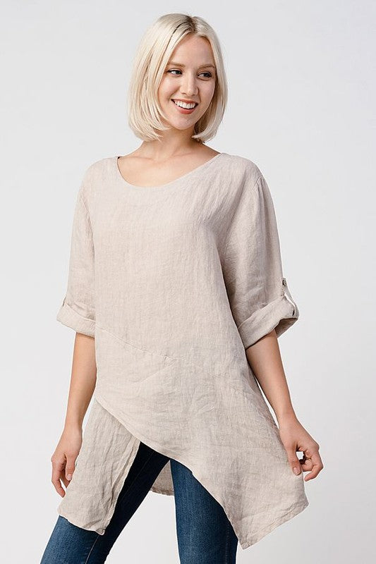 Raw Moda Single Pocket Linen Tunic Top Raw Moda