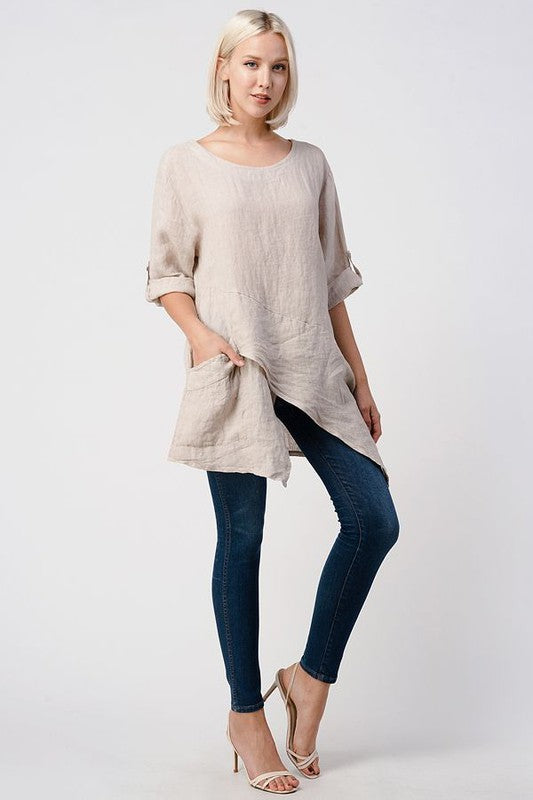 Raw Moda Single Pocket Linen Tunic Top Raw Moda