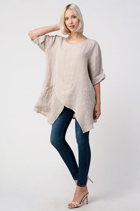Raw Moda Single Pocket Linen Tunic Top Raw Moda