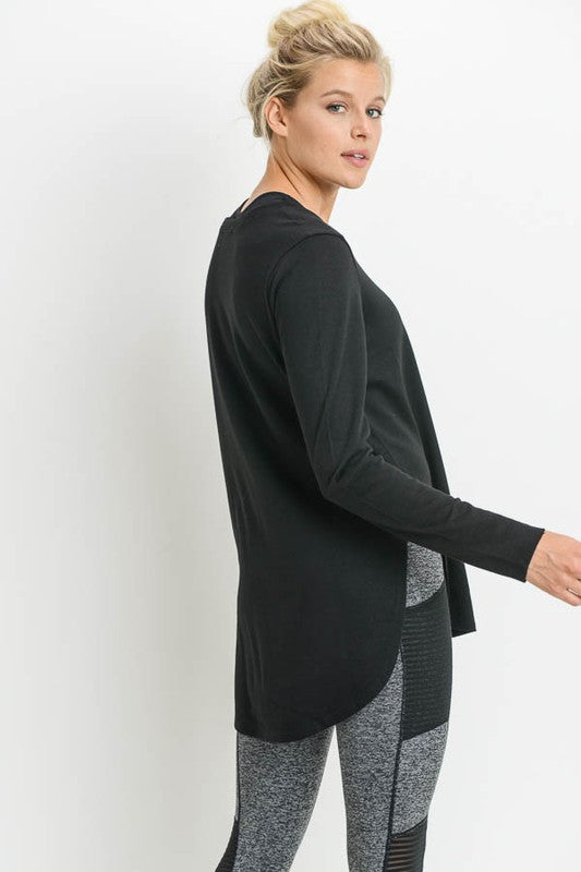 Long Sleeve Flow Top with Side Slits Top Raw Moda