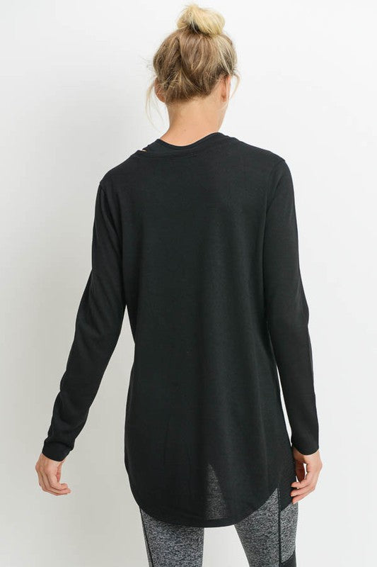 Long Sleeve Flow Top with Side Slits Top Raw Moda