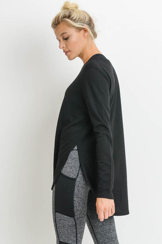 Long Sleeve Flow Top with Side Slits Top Raw Moda