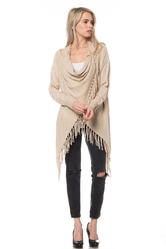 Cardigan Vest Sweater With Fringe Raw Moda Top Raw Moda Small Beige