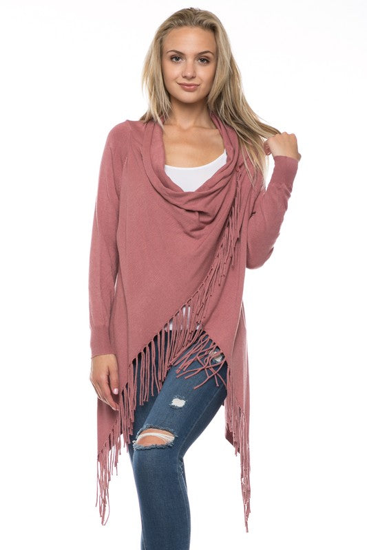 Cardigan Vest Sweater With Fringe Raw Moda Top Raw Moda Small Pink