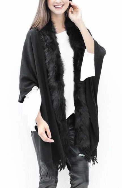 Raw Moda Fur Cape Pancho Top Raw Moda One Size Black