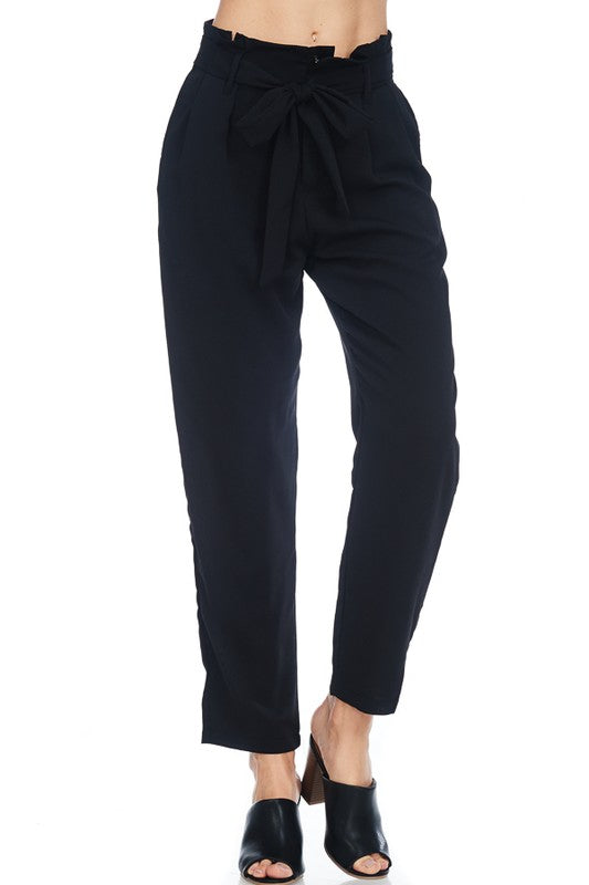 Raw Moda High Waist Solid Tie Belt Pants Bottom Raw Moda